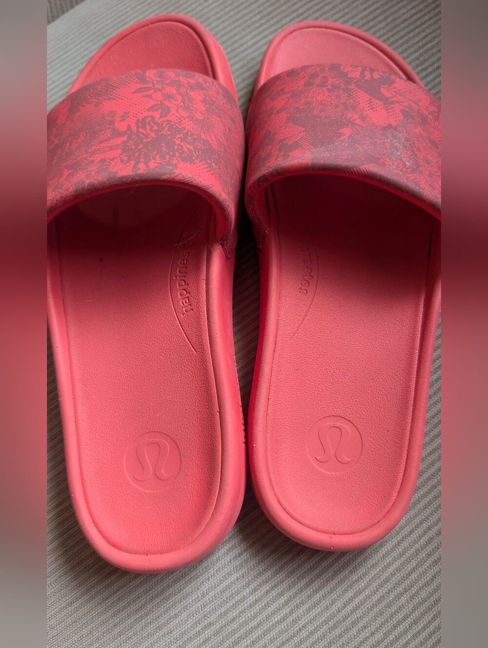lululemon athletica Coral-Red Floral Slide Sandals